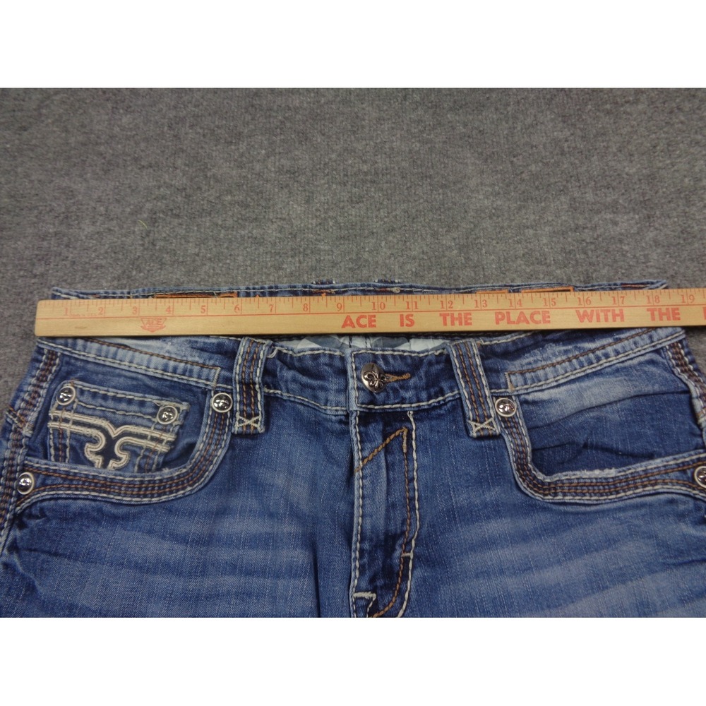 Rock Revival Jeans Mens 38 Blue Prater Straight Leg Embellished Y2K Distressed - Picture 13 of 15